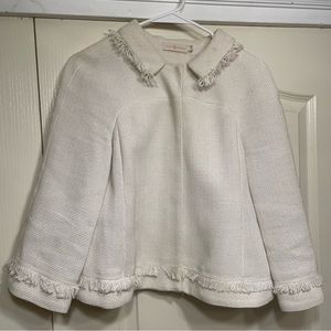 Tory Burch pique blazer/jacket zip up fringed ivory size 8